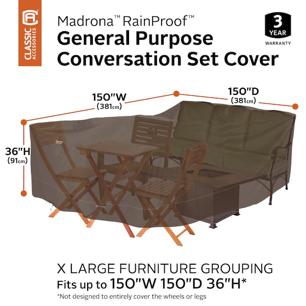 Classic Accessories Madrona Waterproof Patio Cover, 150", Dark Cocoa - 56-322-056601-RT