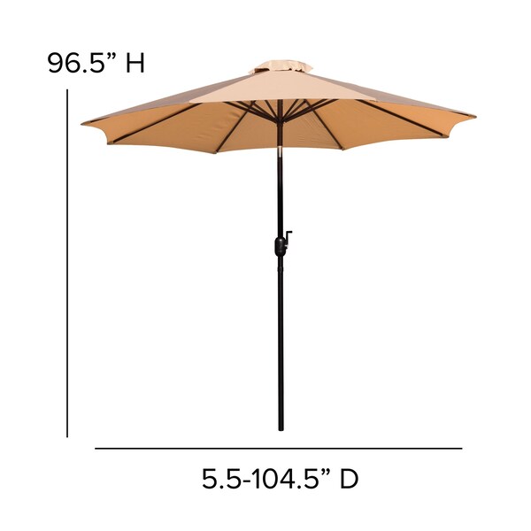 Flash Furniture Faux Teak 30x48 Table-Tan Umbrella-Base-4 Chairs - XU-DG-304860364-UB19BTN-GG