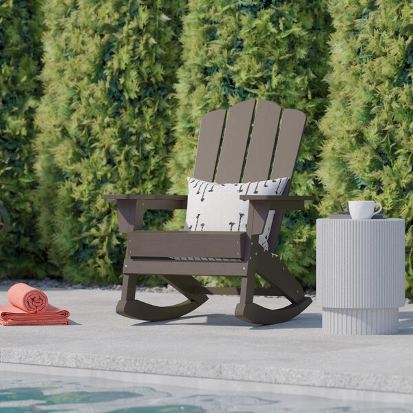 Flash Furniture Brown Adirondack Rocking Chair with Cupholder - LE-HMP-1044-31-BR-GG