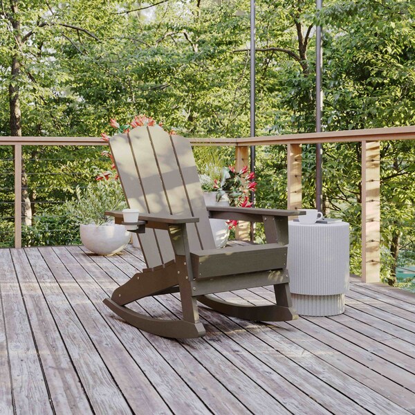 Flash Furniture Brown Adirondack Rocking Chair with Cupholder - LE-HMP-1044-31-BR-GG