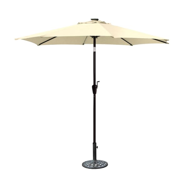 Propation 9 ft. Aluminum Umbrella with Crank & Solar Guide Tubes - Brown Pole & Tan Fabric - PR1081269