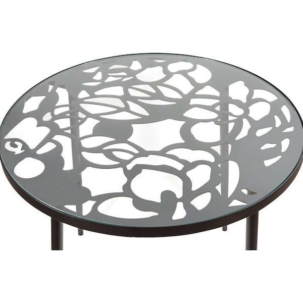 Leisuremod Devon Tree Design Glass Top Aluminum Base Indoor Outdoor Bistro Dining Table, Black - DT31BL