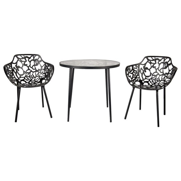 Leisuremod Devon Tree Design Glass Top Aluminum Base Indoor Outdoor Bistro Dining Table, Black - DT31BL