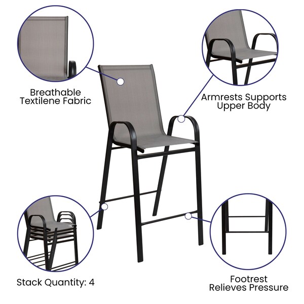 Flash Furniture 3 Piece Glass Bar Patio Table Set with 2 Barstools - TLH-073H092H-GR-GG
