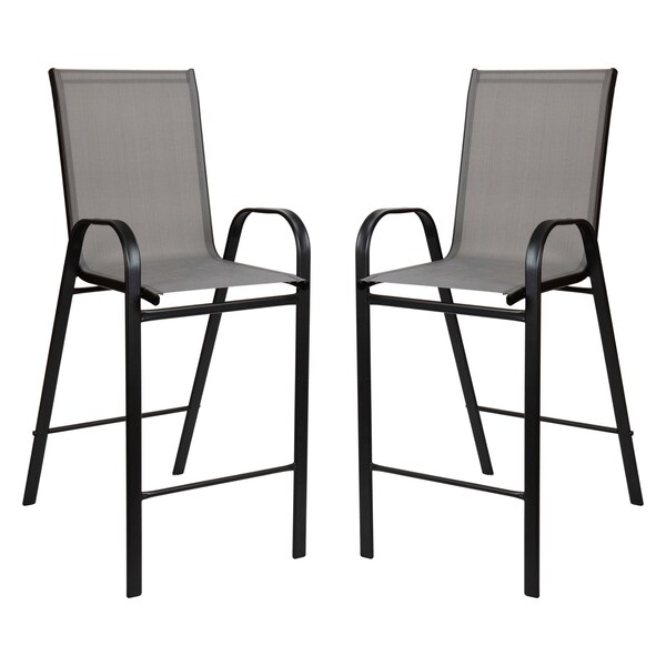 Flash Furniture 3 Piece Glass Bar Patio Table Set with 2 Barstools - TLH-073H092H-GR-GG