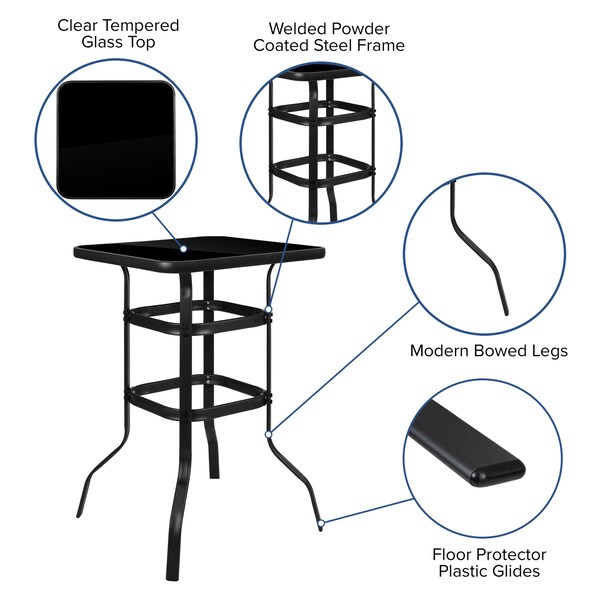 Flash Furniture 3 Piece Glass Bar Patio Table Set with 2 Barstools - TLH-073H092H-GR-GG