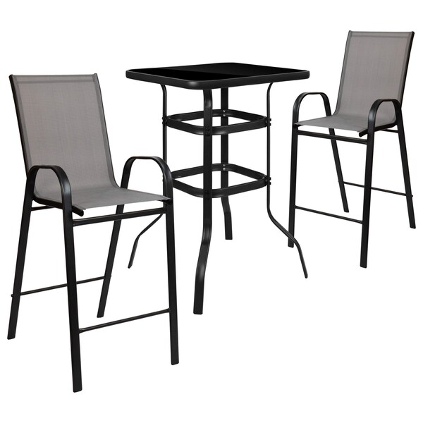 Flash Furniture 3 Piece Glass Bar Patio Table Set with 2 Barstools - TLH-073H092H-GR-GG
