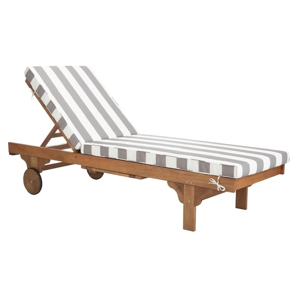 Safavieh 27.6 x 78.7 x 14.2 in. Teak, Grey & White Newport Lounge Chair with Cushion - PAT7022E
