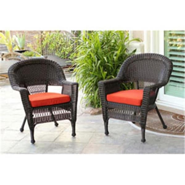 Jeco Jeco W00205-C-2-FS018-CS Honey Wicker Chair with Red Cushion - Set of 2 - W00205-C_2-FS018-CS