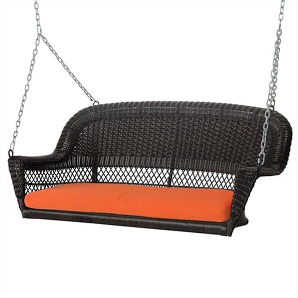 Propation Espresso Wicker Porch Swing With Orange Cushion - PR330411