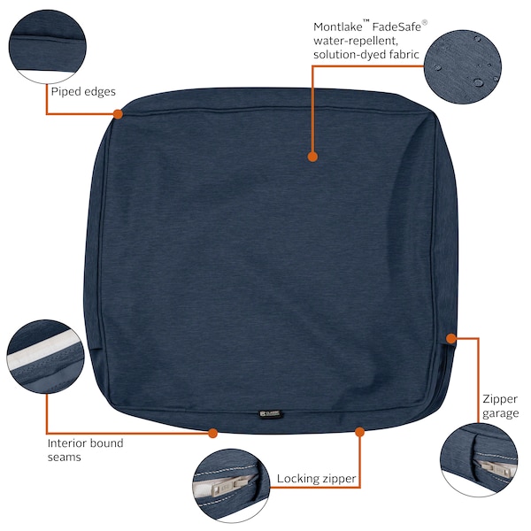 Classic Accessories Patio Lounge Back Cushion Cover, 25x15x4", Heather Indigo - 60-559-015501-RT