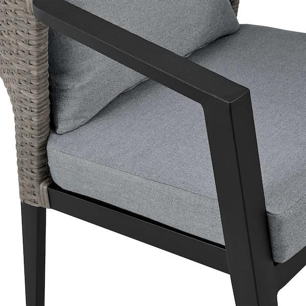 Armen Living Aileen Outdoor Patio Dining Chairs in Aluminum and Wicker with Gray Cushions - Set of 2 - 840254333208