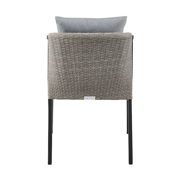 Armen Living Aileen Outdoor Patio Dining Chairs in Aluminum and Wicker with Gray Cushions - Set of 2 - 840254333208