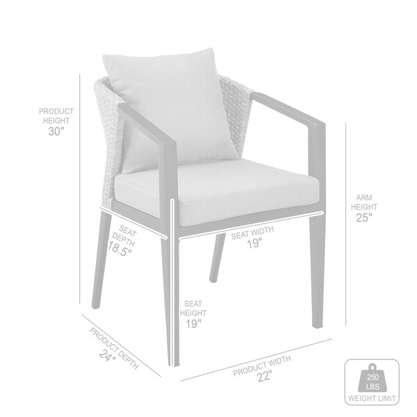 Armen Living Aileen Outdoor Patio Dining Chairs in Aluminum and Wicker with Gray Cushions - Set of 2 - 840254333208