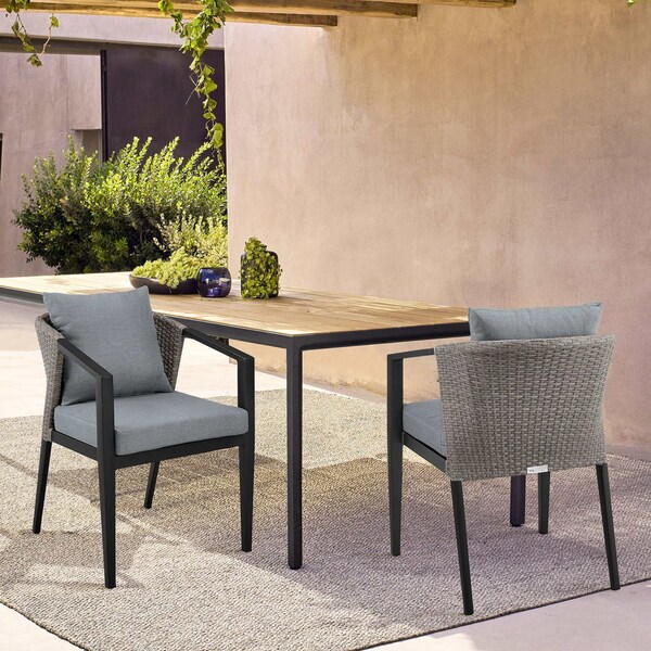 Armen Living Aileen Outdoor Patio Dining Chairs in Aluminum and Wicker with Gray Cushions - Set of 2 - 840254333208