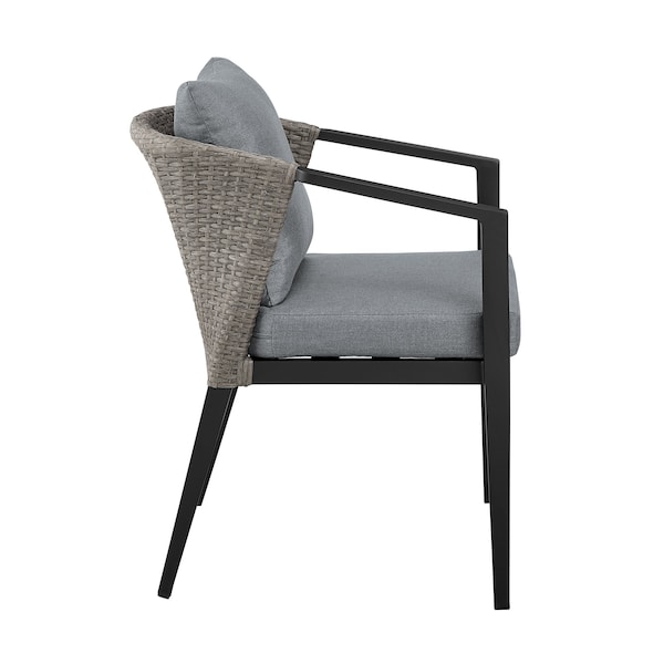 Armen Living Aileen Outdoor Patio Dining Chairs in Aluminum and Wicker with Gray Cushions - Set of 2 - 840254333208