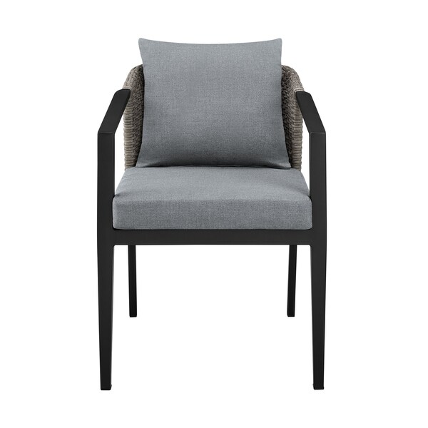 Armen Living Aileen Outdoor Patio Dining Chairs in Aluminum and Wicker with Gray Cushions - Set of 2 - 840254333208