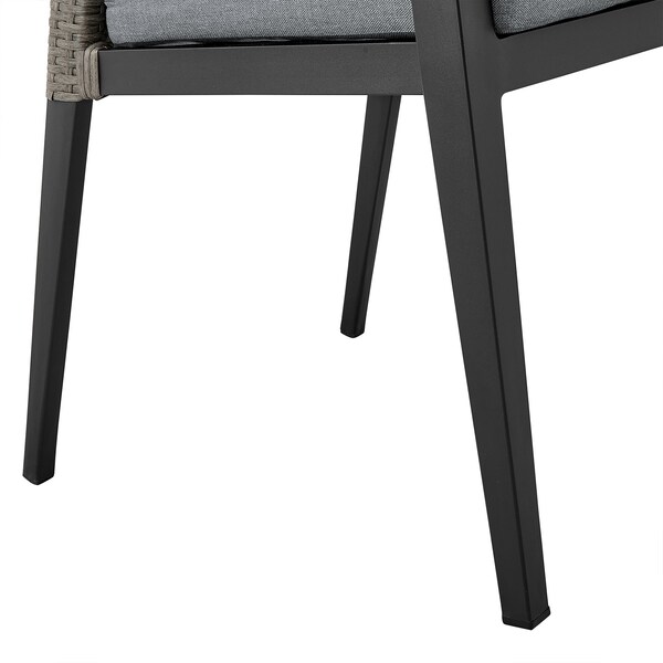 Armen Living Aileen Outdoor Patio Dining Chairs in Aluminum and Wicker with Gray Cushions - Set of 2 - 840254333208