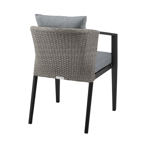 Armen Living Aileen Outdoor Patio Dining Chairs in Aluminum and Wicker with Gray Cushions - Set of 2 - 840254333208