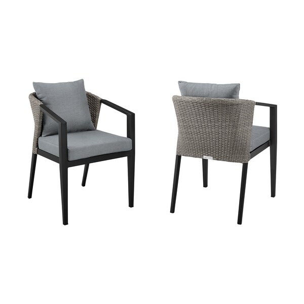 Armen Living Aileen Outdoor Patio Dining Chairs in Aluminum and Wicker with Gray Cushions - Set of 2 - 840254333208