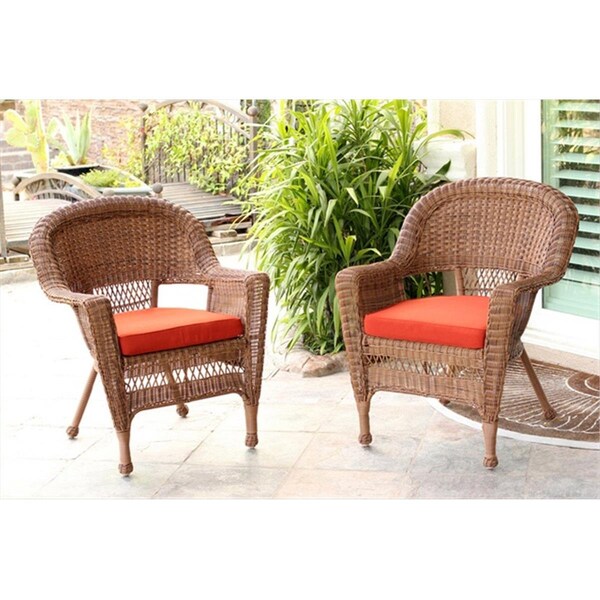 Propation W00205R-C-2-FS018 Honey Rocker Wicker Chair With Red Cushion, 2PK - PR2419508