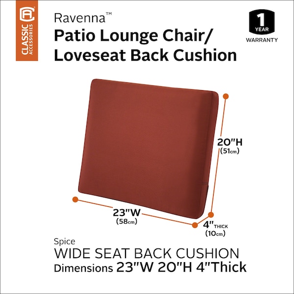 Classic Accessories Ravenna Back Cushion, Spice, 23"x20"x4" - 62-025-SPICE-EC