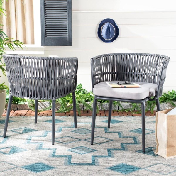 Safavieh Outdoor Living Kiyan Rope Chair with Cushion - Grey, 2PK - PAT4028A-SET2