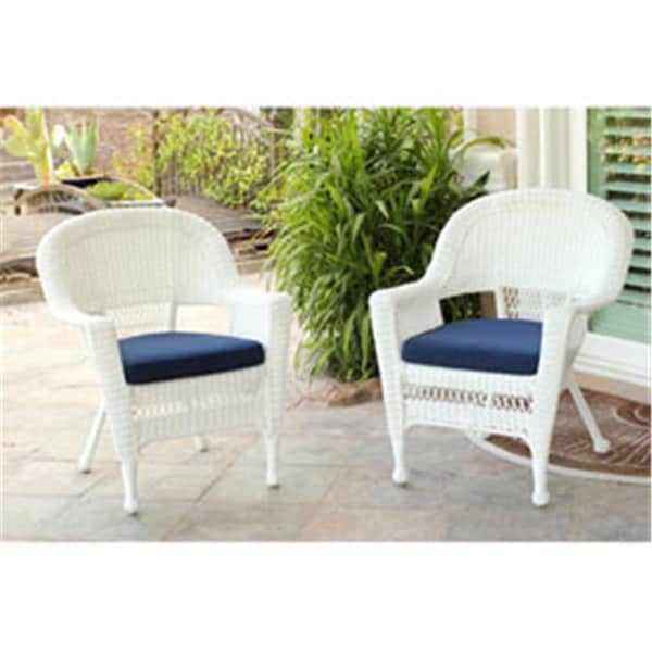 Propation W00206-C-2-FS011-CS White Wicker Chair with Blue Cushion, 2PK - PR3012082