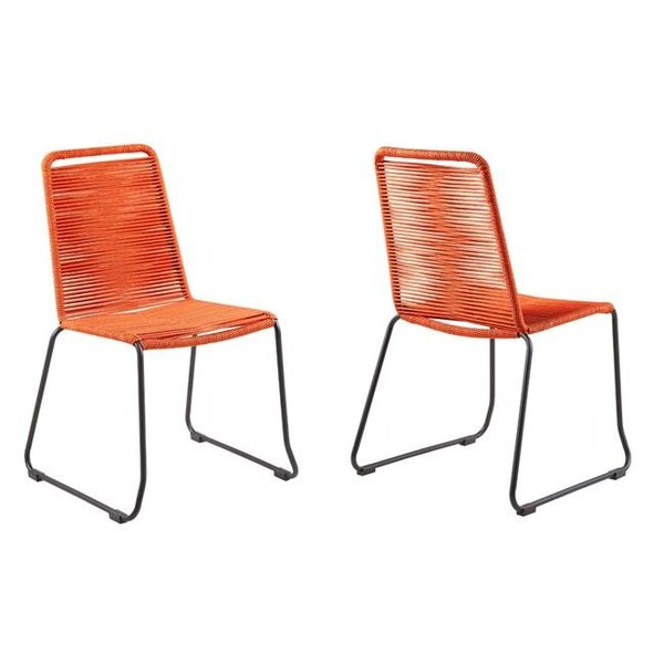 Armen Living Armen Living LCSHSITNG Shasta Metal & Rope Stackable Outdoor Dining Chair; Black Powder Coated & Brick Red - Set of 2 - LCSHSITNG