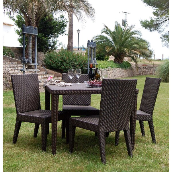 Hospitality Rattan Patio Soho 5-Piece Square Dining Side Chair Set with Cushions - 903-3309-JBP-5DS-CUSH