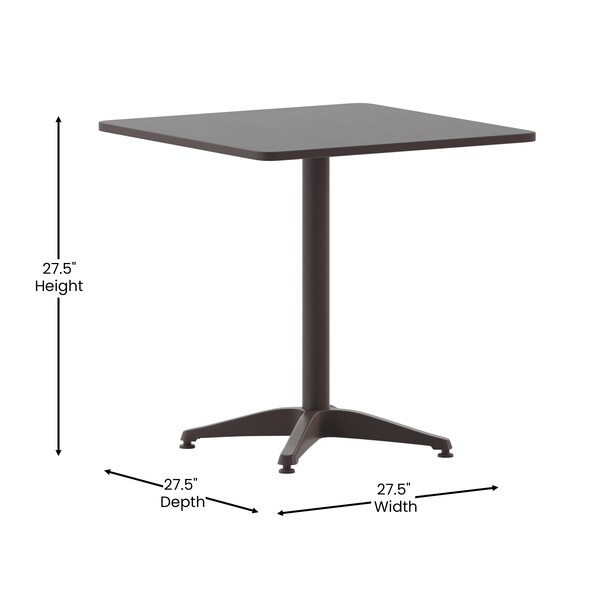 Flash Furniture Lila 27.5in Bronze Square Aluminum Indoor-Outdoor Table Set with 2 Bronze Slat Back Chairs - TLH-ALUM-28SQ-017BZ2-GG