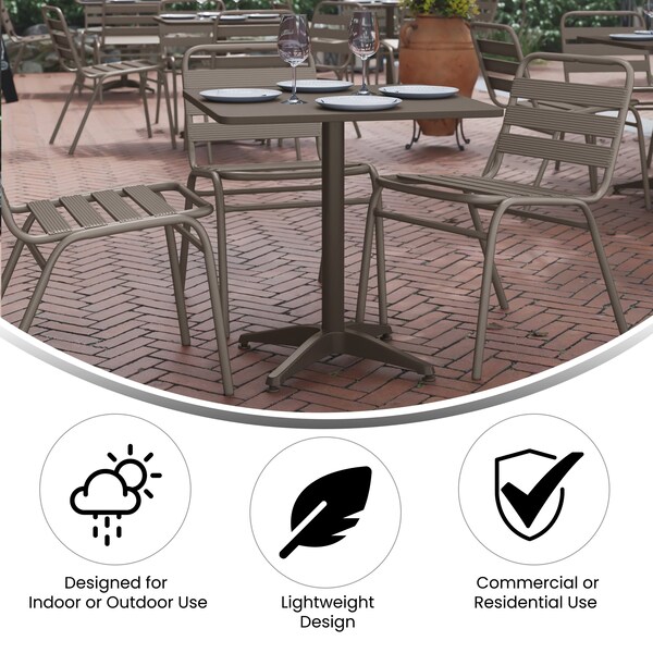 Flash Furniture Lila 27.5in Bronze Square Aluminum Indoor-Outdoor Table Set with 2 Bronze Slat Back Chairs - TLH-ALUM-28SQ-017BZ2-GG