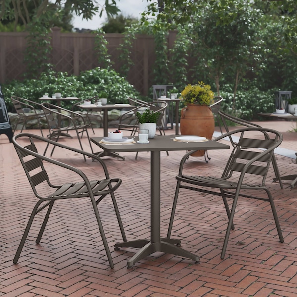 Flash Furniture Lila 27.5in Bronze Square Aluminum Indoor-Outdoor Table Set with 2 Bronze Slat Back Chairs - TLH-ALUM-28SQ-017BZ2-GG