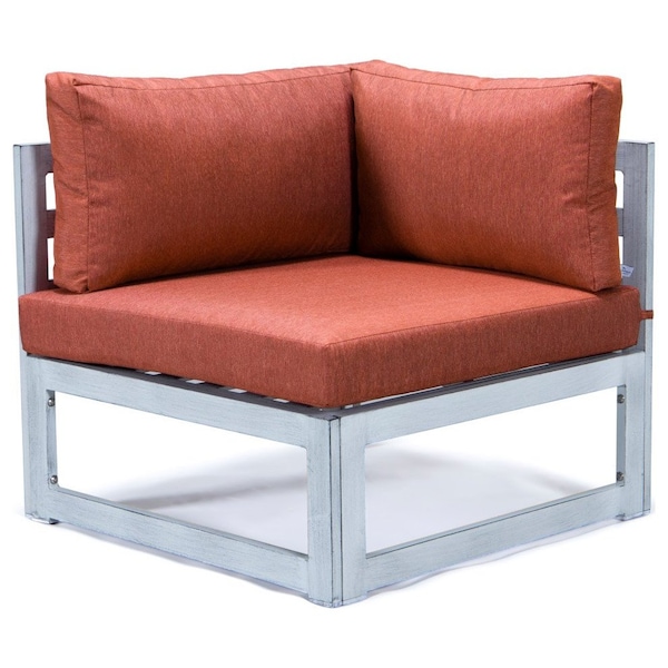 Leisuremod Chelsea 7-Piece Patio Sectional And Coffee Table Set Weathered Grey Aluminum With Orange Cushions - CSTWGR-7OR