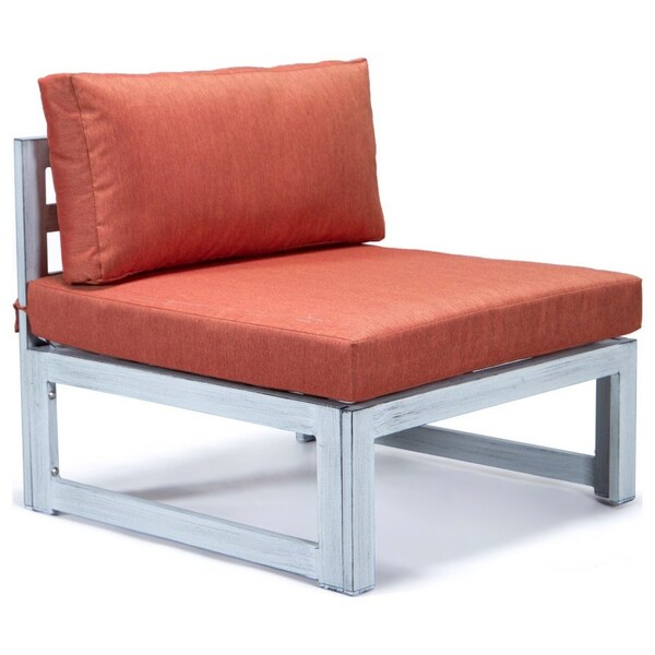 Leisuremod Chelsea 7-Piece Patio Sectional And Coffee Table Set Weathered Grey Aluminum With Orange Cushions - CSTWGR-7OR