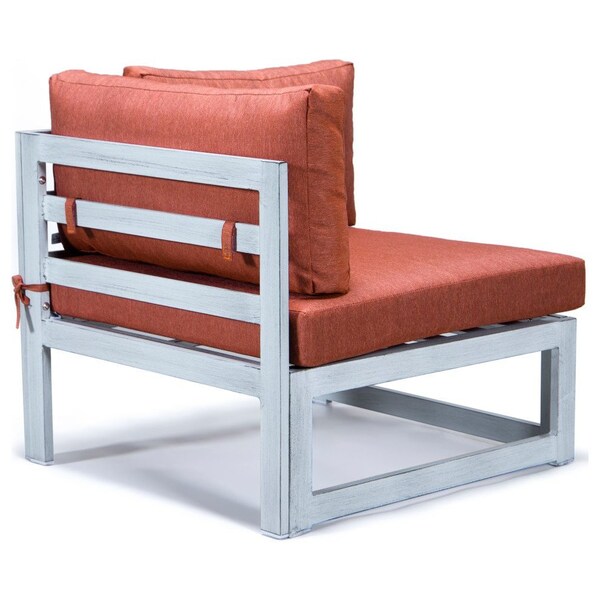 Leisuremod Chelsea 7-Piece Patio Sectional And Coffee Table Set Weathered Grey Aluminum With Orange Cushions - CSTWGR-7OR
