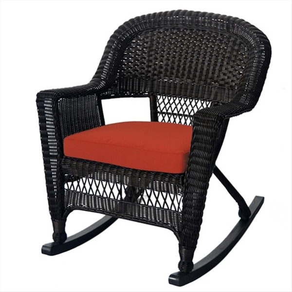 Jeco Jeco W00201R-A-2-FS018 Espresso Rocker Wicker Chair With Red Cushion - Set 2 - W00201R-A_2-FS018