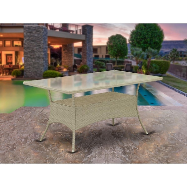 Invernadero Oslo Patio Table with Glass Top, Natural Linen Wicker - IN2243238