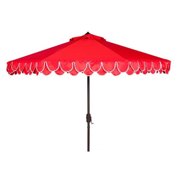 Safavieh 9 ft. Elegant Valance Auto Tilt Umbrella, Red and White - PAT8006D