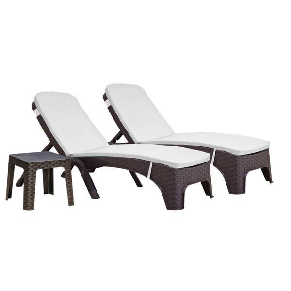 Rainbow Outdoor Roma 3-Piece Chaise Lounger Set w/cushion-Brown - RBO-ROMA-BRW-3CL-CUSH-CRM