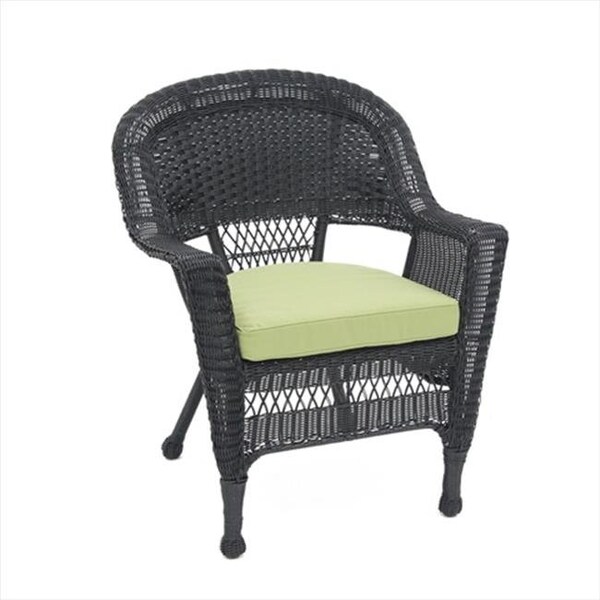 Jeco Jeco W00207-C-FS029 Black Wicker Chair With Green Cushion - W00207-C-FS029