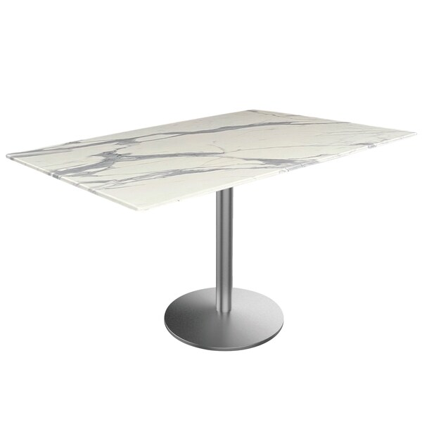 Holland Bar Stool Co 30 Tall OD214 St Steel Table Base w22 Dia foot and 32x48 White Marble Top, IndoorOutdoor - OD214-2230SSODS3248WM