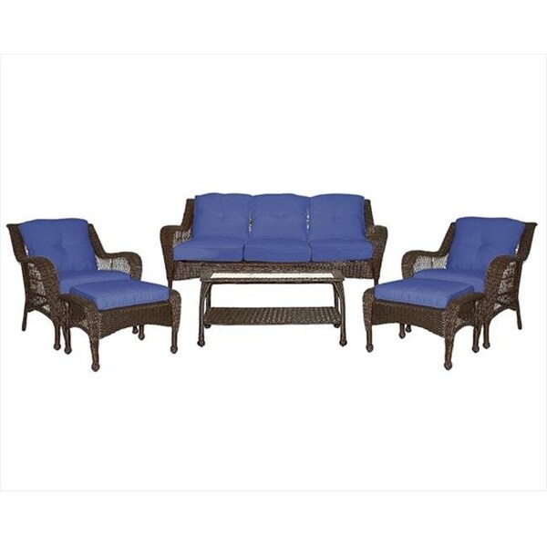 Jeco Jeco W61-FS011 6Pc Wicker Seating Set With Blue Cushions - W61-FS011