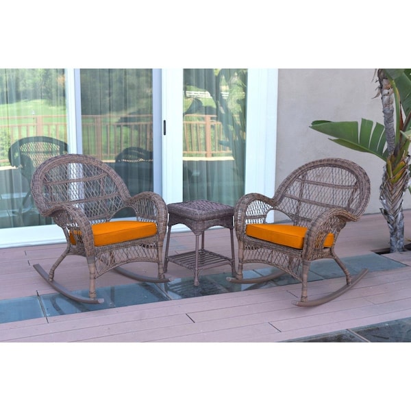 Propation W00210-2-RCES016 3 Piece Santa Maria Honey Rocker Wicker Chair Set; Orange Cushion - PR1081403