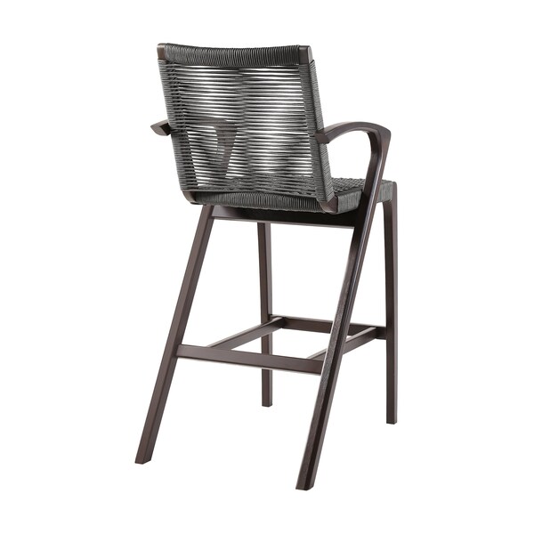 Armen Living Nabila Outdoor Dark Eucalyptus Wood and Gray Rope Counter and Bar height Stool - 840254333451
