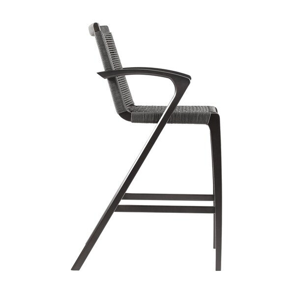 Armen Living Nabila Outdoor Dark Eucalyptus Wood and Gray Rope Counter and Bar height Stool - 840254333451