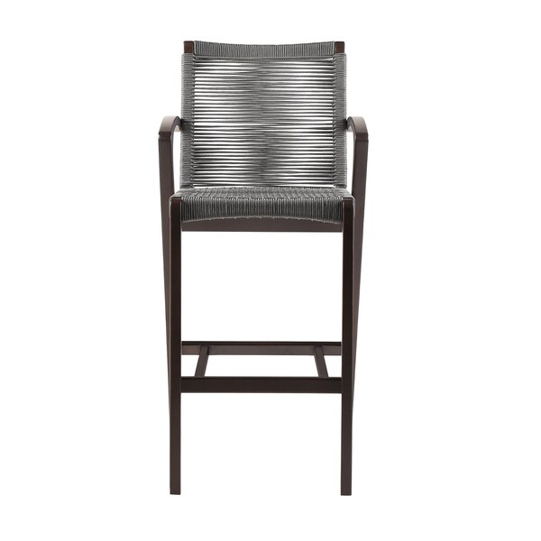 Armen Living Nabila Outdoor Dark Eucalyptus Wood and Gray Rope Counter and Bar height Stool - 840254333451