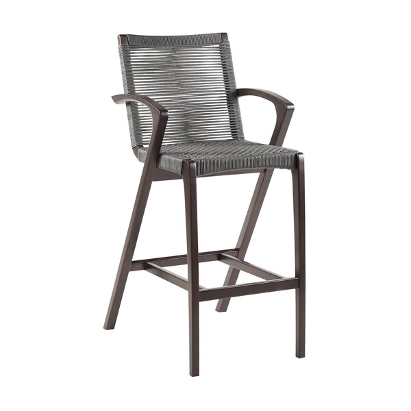 Armen Living Nabila Outdoor Dark Eucalyptus Wood and Gray Rope Counter and Bar height Stool - 840254333451