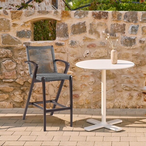 Armen Living Nabila Outdoor Dark Eucalyptus Wood and Gray Rope Counter and Bar height Stool - 840254333451