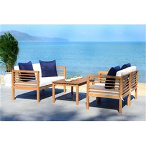 Safavieh Burbank Outdoor Set - Teak Brown & Navy, 4 Piece - PAT7006D